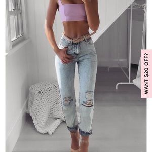 Hang In There Boyfriend Jeans Washed Blue Denim
